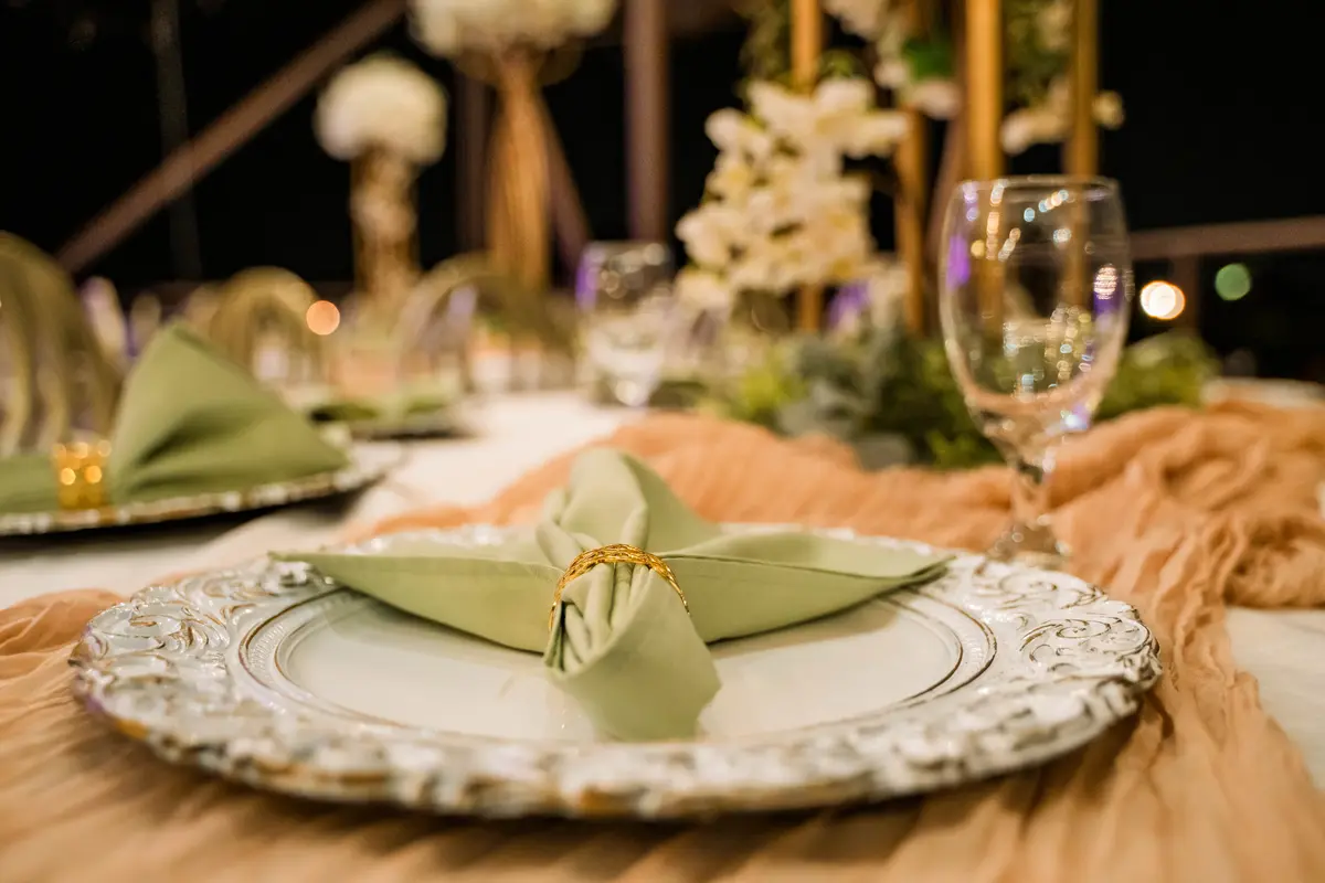 Sage and champagne place setting
